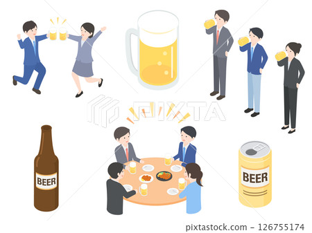 Illustration set of male and female business people drinking beer Illustration set of male and female business people drinking beer 126755174