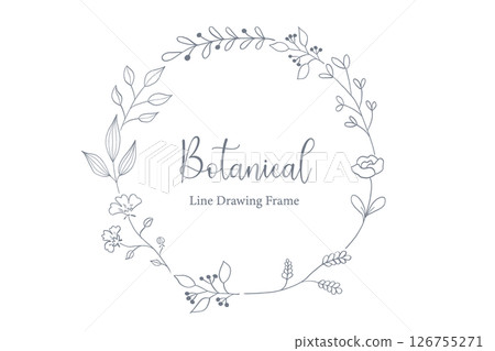 Simple leaf line drawing frame illustration - Navy 126755271