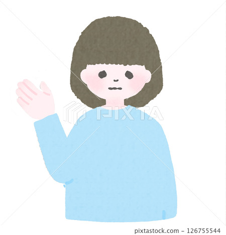 一位微笑著指路的年輕女子的上半身 一位微笑著指路的年輕女子的上半身 126755544