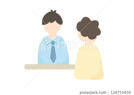 Illustration of university students and university staff consulting about job hunting at reception center Illustration of university students and university staff consulting about job hunting at reception center 126755650