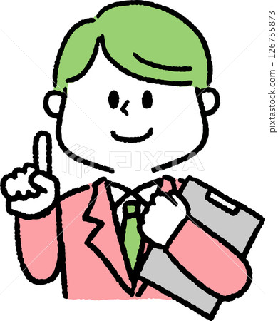 一個穿著西裝的男人拿著文件,指著 一個穿著西裝的男人拿著文件,指著 126755873