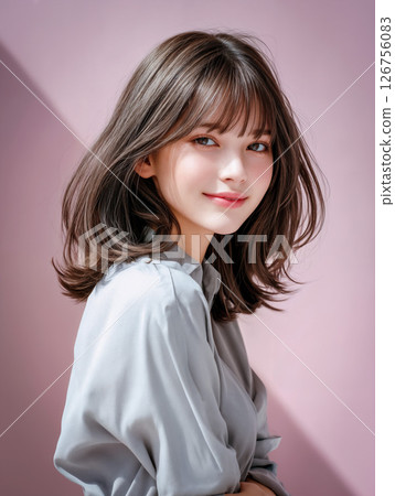 [髮型範本] 女性剪髮模特兒髮型目錄中長髮美妝圖片 126756083