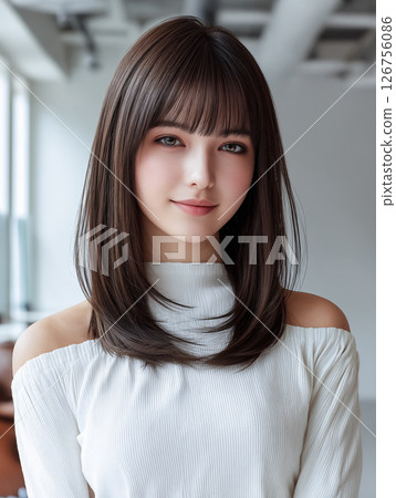 [髮型範本] 女性剪髮模特兒髮型目錄中長髮美妝圖片 126756086