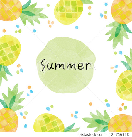 Cute frame with pineapple pattern. Summery watercolor fruit background. Watercolor decoration. 126756368