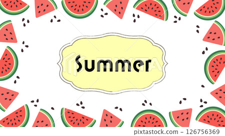 Cute frame with watermelon pattern. Fruit background. Summery decoration. 126756369