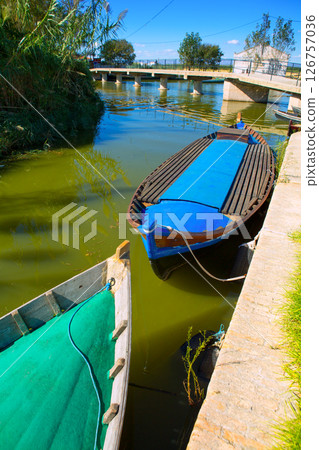 Albufera channel boats in el Palmar of Valencia 126757036
