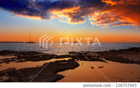 colorful sunset of Ibiza view from formentera colorful sunset of Ibiza view from formentera 126757083