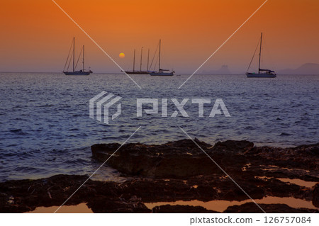 colorful sunset of Ibiza view from formentera 126757084