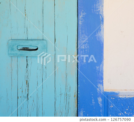 Blue and turquoise mediterranean door 126757090