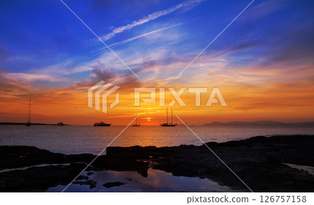 colorful sunset of Ibiza view from formentera colorful sunset of Ibiza view from formentera 126757158