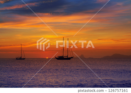 colorful sunset of Ibiza view from formentera 126757161