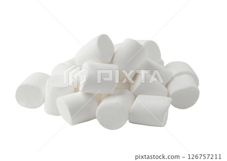 A pile of white marshmallows on a white background A pile of white marshmallows on a white background 126757211