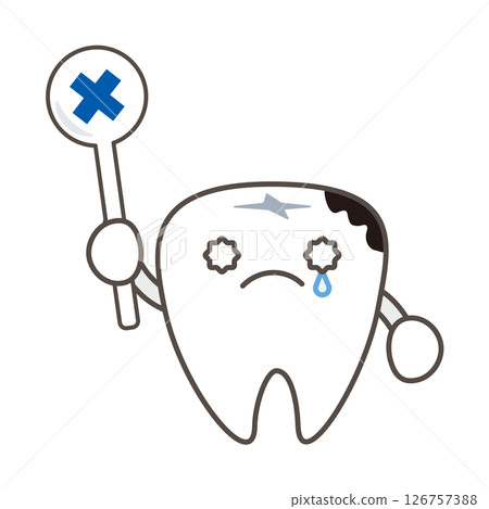 一顆蛀牙拿著十字標誌的插圖 126757388