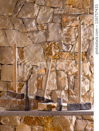 Hammer tools of stonecutter masonry work Hammer tools of stonecutter masonry work 126757433