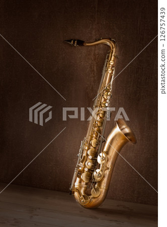 Sax golden tenor saxophone vintage retro 126757439