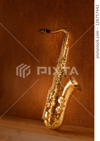 Sax golden tenor saxophone vintage retro 126757442