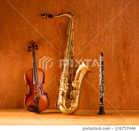 Classic music Sax tenor saxophone violin and clarinet vintage 126757446