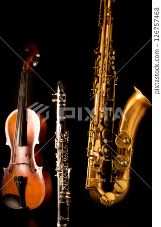 Music Sax tenor saxophone violin and clarinet in black 126757468