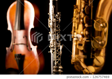 Music Sax tenor saxophone violin and clarinet in black 126757469