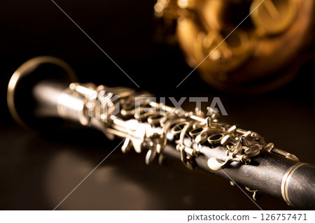 Classic music Sax tenor saxophone and clarinet in black Classic music Sax tenor saxophone and clarinet in black 126757471