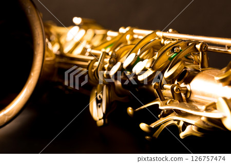 Tenor sax golden saxophone macro selective focus 126757474