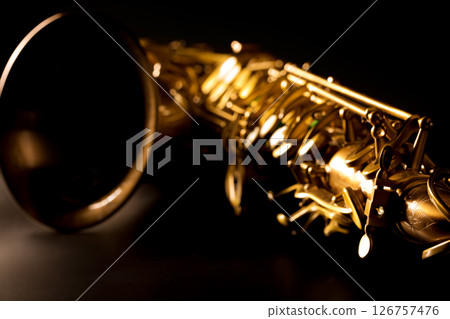 Tenor sax golden saxophone macro selective focus 126757476