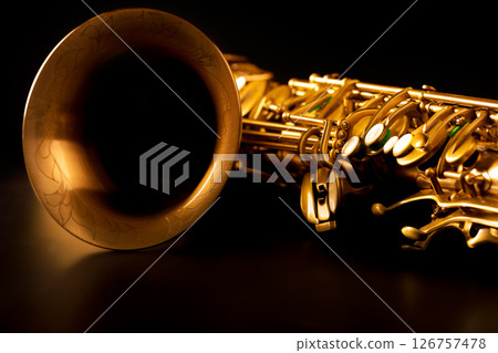 Tenor sax golden saxophone macro selective focus Tenor sax golden saxophone macro selective focus 126757478
