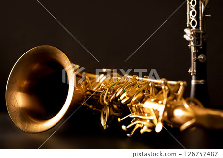 Classic music Sax tenor saxophone and clarinet in black 126757487