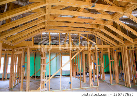 American residential wooden house contruction 126757685