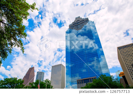 Houston Texas Skyline with skyscapers and blue sky 126757713
