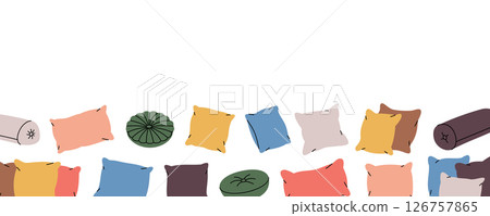 Pillows horizontal banner. Soft pillows for sleeping. Vector illustration. Pillows horizontal banner. Soft pillows for sleeping. Vector illustration. 126757865