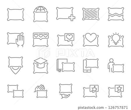 Pillow set line icons. Comfortable pillow for sleep symbols. Vector illustration. Pillow set line icons. Comfortable pillow for sleep symbols. Vector illustration. 126757871