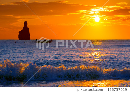 Ibiza Cala Benirras sunset beach in san Juan at Balearic Ibiza Cala Benirras sunset beach in san Juan at Balearic 126757929