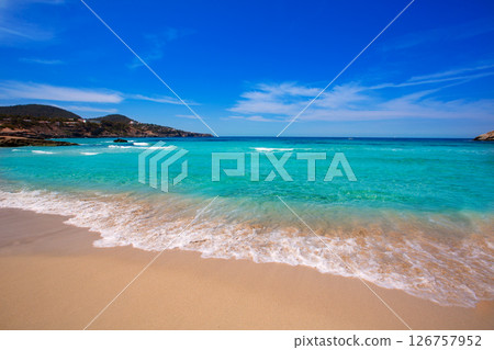 Cala Tarida in Ibiza beach at Balearic Islands 126757952