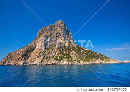 Es Vedra island of Ibiza close view from boat 126757972