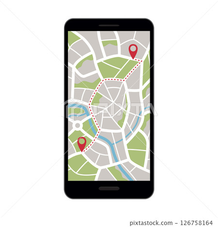 street map with location pin on smartphone display vector illustration street map with location pin on smartphone display vector illustration 126758164