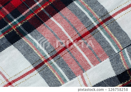 Macro Texture Cotton Fabric With A Slight Addition Of Polyester, Plaid Pattern. 126758258