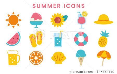 Summer illustration icon set / Pop and bright seasonal material (without lines) 126758540