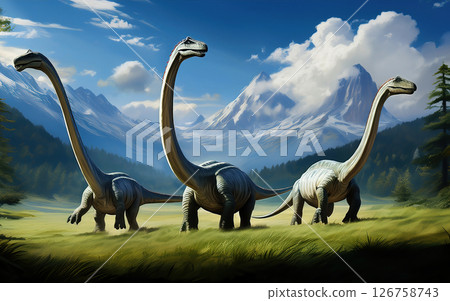 Generative AI Illustration Titanosaurs dinosaur from the Mid Jurassic Generative AI Illustration Titanosaurs dinosaur from the Mid Jurassic 126758743