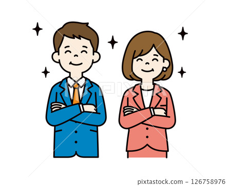 Simple vector illustration material of a businessman smiling with his arms folded_Men and women set_Color 126758976
