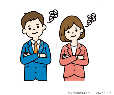 Simple vector illustration material of a businessman trying to find a solution by trial and error_Men and women set_Color Simple vector illustration material of a businessman trying to find a solution by trial and error_Men and women set_Color 126758986