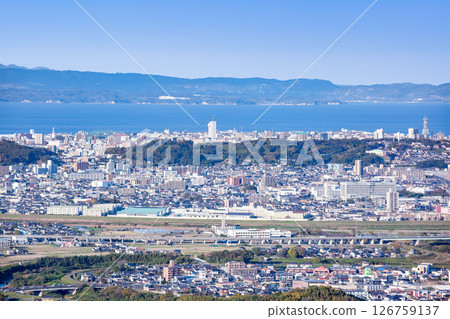 View of Oita city area, Beppu Bay, and Kunisaki Peninsula 126759137