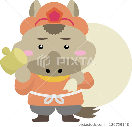 Horse character Daikokuten holding a magic mallet | Illustration of the zodiac sign of good fortune (2026, Year of the Horse) 126759148