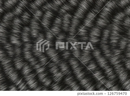 Seamless dark gray or black animal fur texture background with fine silver hairs in wavy pattern 126759470