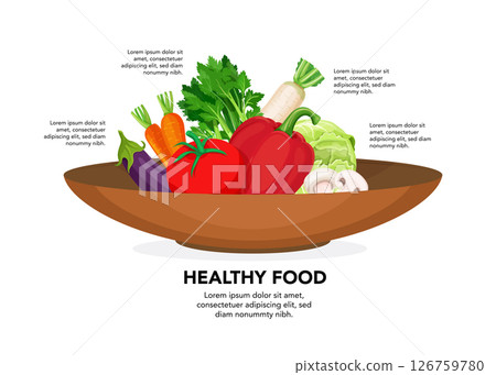 Nutrition healthy food flatcy and tasty vegetables over plate stock illustration 126759780