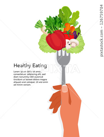 Vegetables on a fork stock illustration. 126759784