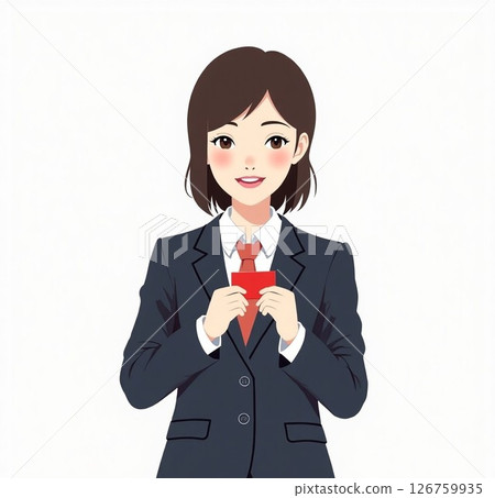 An office lady showing off her business card 126759935