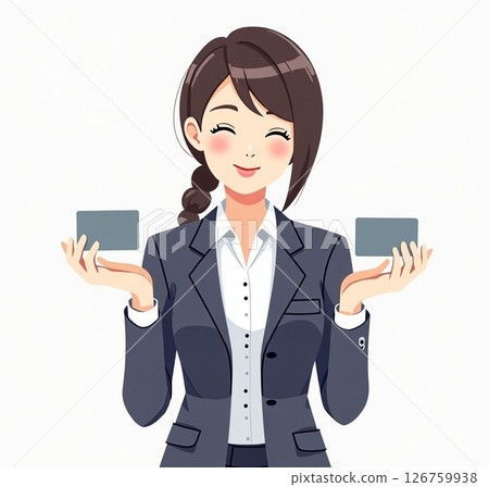 Office lady deciding on the design of her business card 126759938