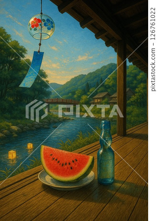 A cool breeze and sweet treats, a happy moment on the veranda in midsummer 126761022