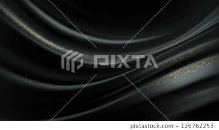 Stylized Black and Gold Draped Fabric With Gentle Curves and Glittering Highlights, Vector Illustration, Perfect for Sophisticated Backgrounds and Elegant Design Themes 126762253